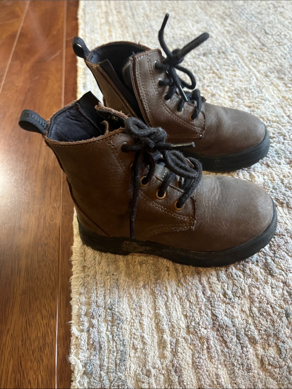 Zara Kids Brown Lace-Up Combat Boots leather